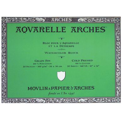 Papier aquarelle Arches bloc de 20 feuilles 26 x 36cm 300g grain fin