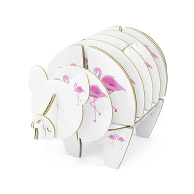 Cochon à monter en carton motifs flamant rose taille S