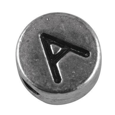 Perle lettre A argenté vieilli Ø 7 mm