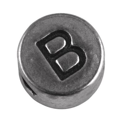 Perle lettre B argenté vieilli Ø 7 mm