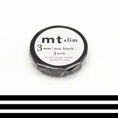 Rubans décoratifs adhésifs extra fins - Uni noir mat - 0,3 mm - Set de 3
