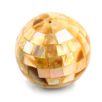 Perle en résine ronde incrustée mosaïque nacre lin - 25 mm