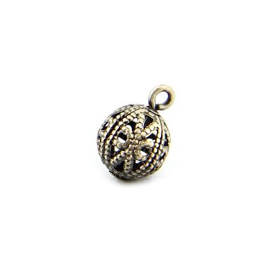 Breloque en métal perle filigranée avec anneau argent vieilli - 8 mm