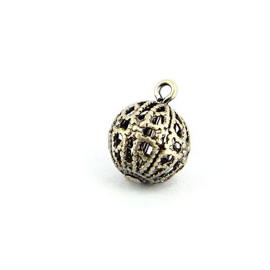 Breloque en métal filigranée avec anneau argent vieilli - 10 mm