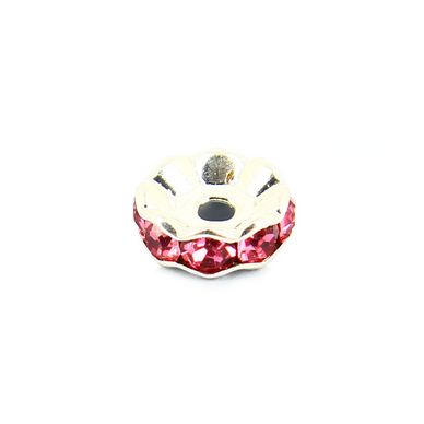 Perle intercalaire ronde strass argent - rose - 10 mm