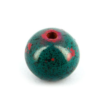 Perle en bois peinte effet tâches ronde rouge marbré - 18 mm