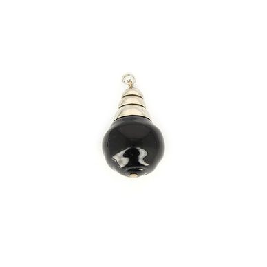 Pendentif embout en métal et perle ronde synthétique noir - 20 x 30 mm