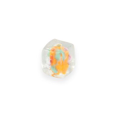 Perle en verre cube intérieur fleuri or transparente - 10 mm