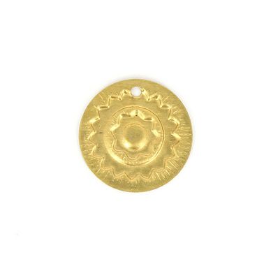 Breloque pastille métal ronde motif soleil laiton - 23 x 23 mm