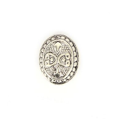 Perle en résine ovale aplatie motif cœur argent vieilli - 25 x 20 mm