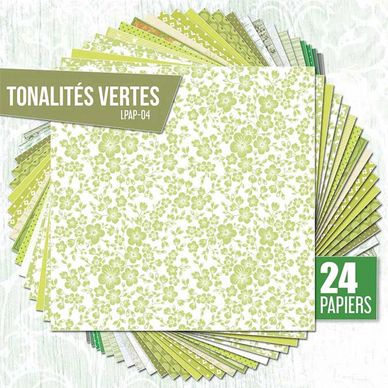 Papiers assortis Nuances de vert 24 feuilles 30,5 x 30,5 cm