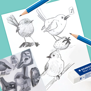 Dessiner des oiseaux aux crayons graphites Staedtler