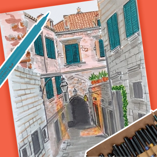 Dessiner une ruelle avec les feutres Pitt Artist Pens Faber-Castell