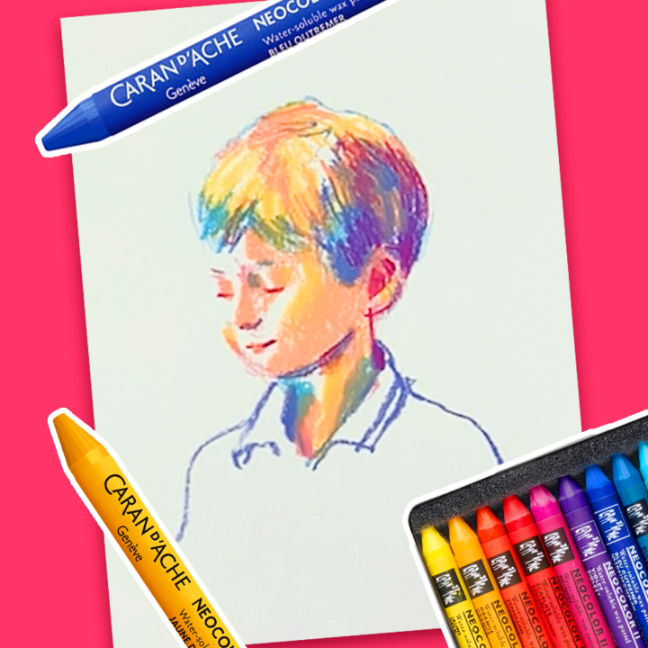 Dessiner un portrait aux pastels Néocolor 2 Caran d'Ache