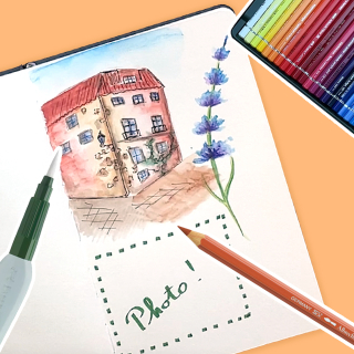 Dessiner aux crayons de couleurs Faber-Castell dans son carnet de voyage