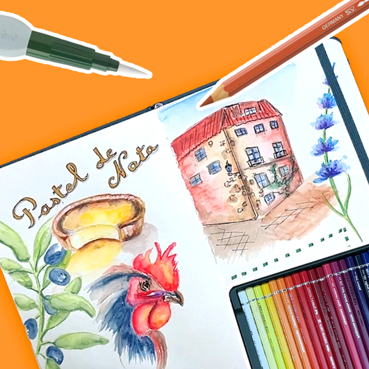 Dessiner aux crayons de couleurs Faber-Castell dans son carnet de voyage