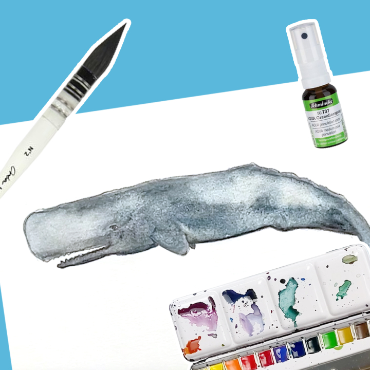 Peindre un cachalot à l'aquarelle et un médium à granulation
