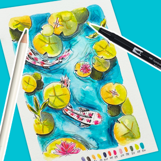 Dessiner des carpes koï avec les feutres ABT Dual Brush Tombow
