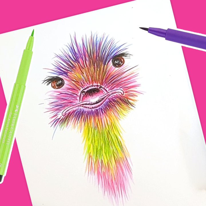 Dessiner une autruche au feutre Pitt Artist Pen Faber-Castell