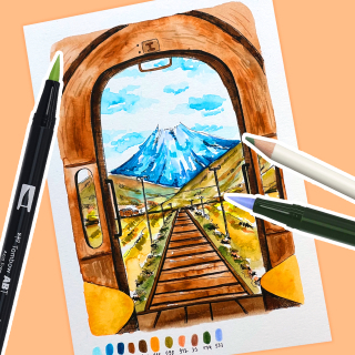 Dessiner un beau paysage japonais avec les feutres ABT Dual Brush Pens Tombow