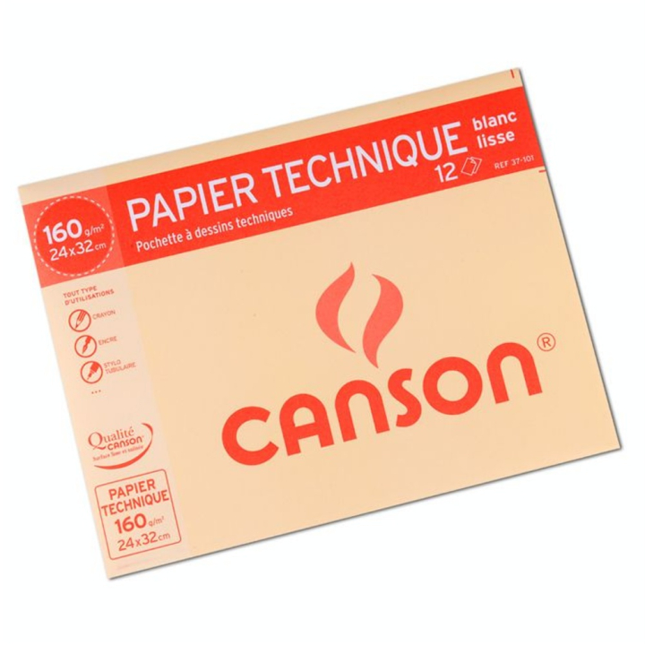 Papier Lavis technique 160g 24 x 32cm pochette de 12 feuilles - Canson - Rougier et Plé