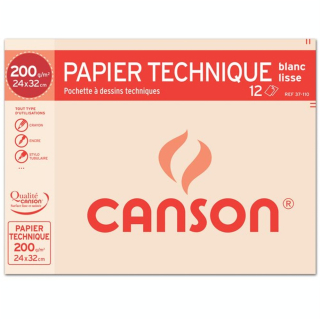 Papier Lavis technique 200g 24 x 32cm pochette de 12 feuilles - Canson - Rougier et Plé