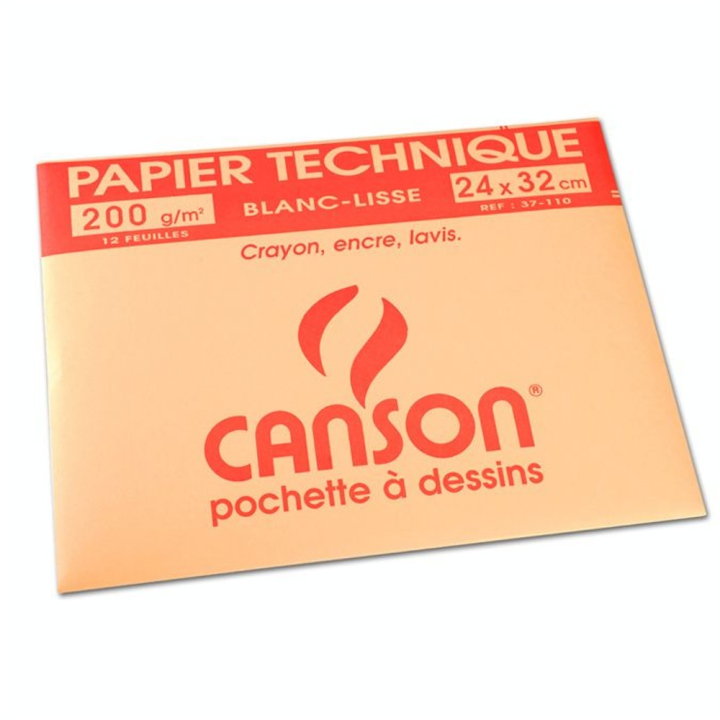Papier Lavis technique 200g 24 x 32cm pochette de 12 feuilles - Canson - Rougier et Plé