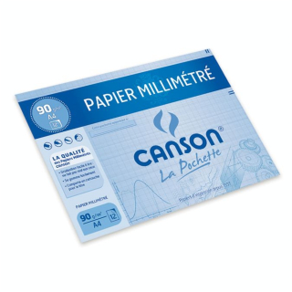Papier millimétré 90g pochette de 12 feuilles A4 bleu - Canson - Rougier et Plé
