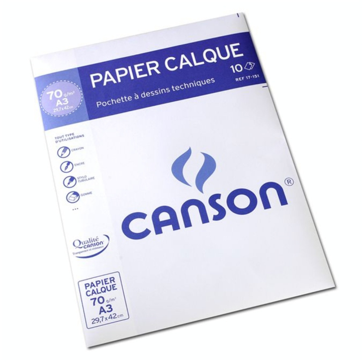 Papier calque 70g A3 pochette de 10 feuilles - Canson - Rougier et Plé