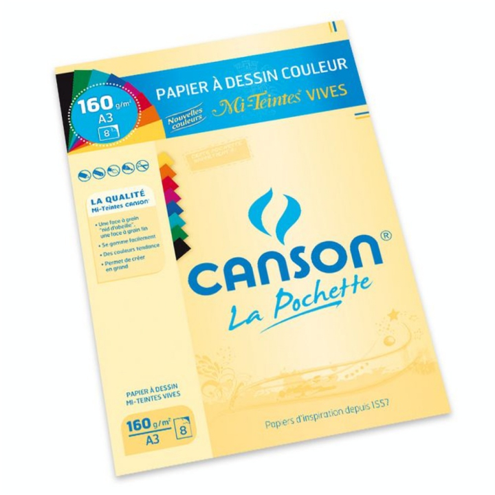 Papier Mi-Teintes 160g A3 pochette de 8 feuilles assorties - Canson - Rougier et Plé