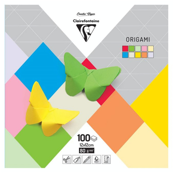 Papier origami uni 10 teintes 12x12cm 100 feuilles - Clairefontaine - Rougier et Plé