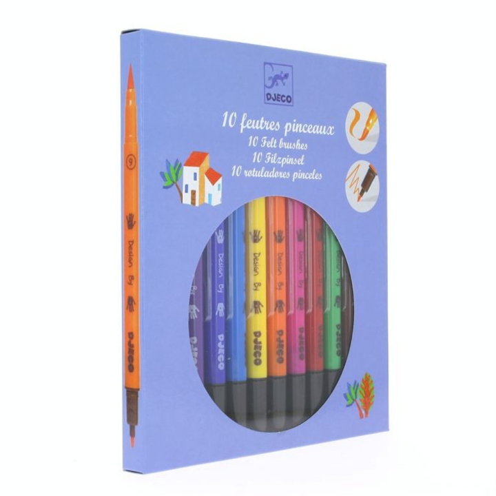 Feutre-pinceau boîte de 10 couleurs classiques - Djeco - Rougier et Plé