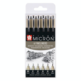 Feutres techniques à pointe calibrée Pigma Micron pochette de 6 tailles - Sakura - Rougier et Plé