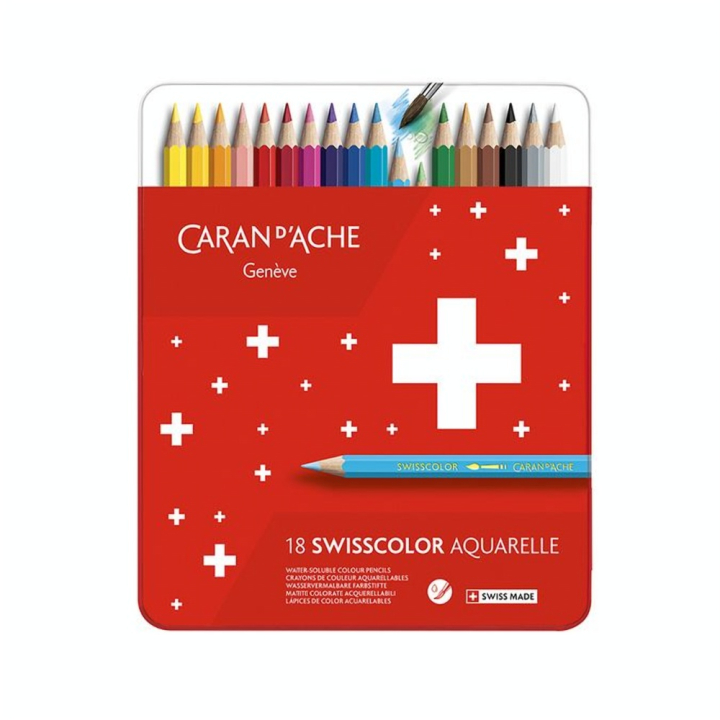 Boîte de 18 crayons de couleurs aquarellables Swisscolor - Caran d'Ache - Rougier et Plé