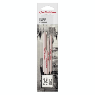 Set de 3 estompes diamètre 5 mm, 7,5 mm, 9,5 mm + tortillon + gomme mie de pain - Conté à Paris - Rougier et Plé