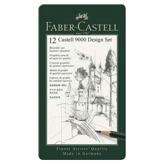 Boîte métal 12 crayons graphite  CASTELL 9000  DESIGN  - Faber-Castell - Rougier et Plé