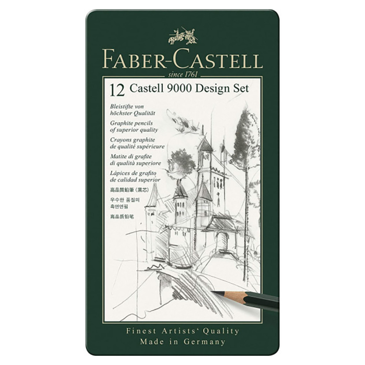 Boîte métal 12 crayons graphite  CASTELL 9000  DESIGN  - Faber-Castell - Rougier et Plé