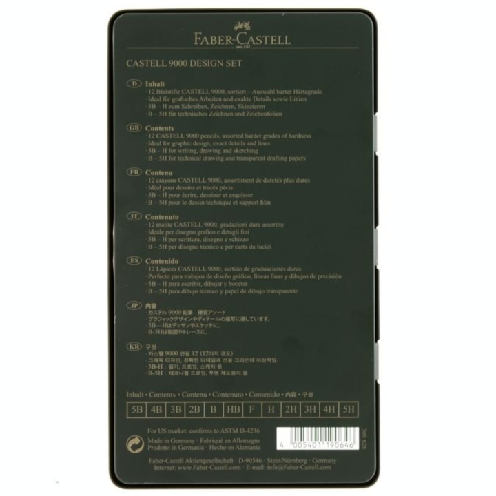 Boîte métal 12 crayons graphite  CASTELL 9000  DESIGN  - Faber-Castell - Rougier et Plé