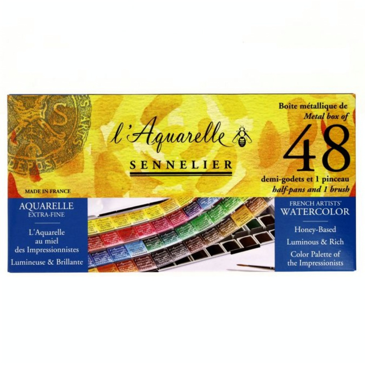 Boite aquarelle extra-fine au miel 48 1/2 godets en boîte métallique - Sennelier - Rougier et Plé