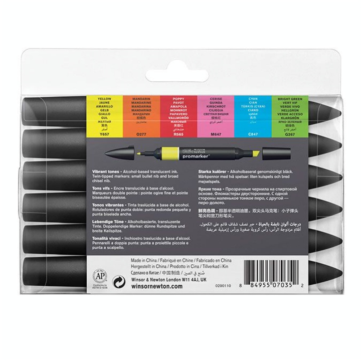 Set de 6 Promarker tons vibrants - Winsor & Newton - Rougier et Plé