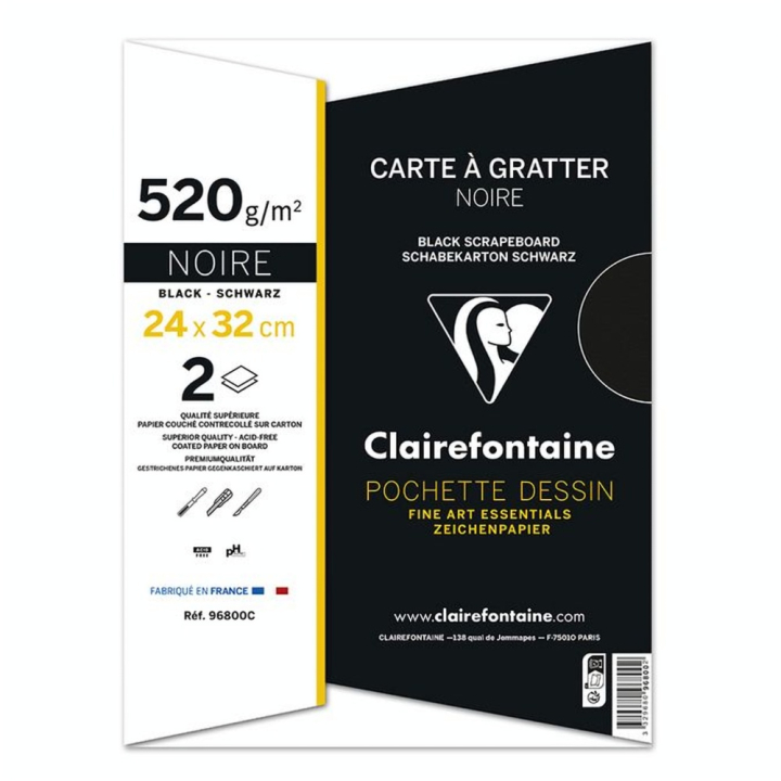 Pochette de 2 cartes à gratter noires 24 x 32 cm - Clairefontaine - Rougier et Plé