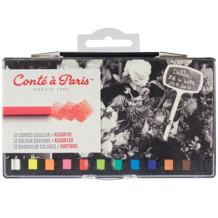 Boite plastique 12 pastels carrés couleurs assortis Conté - Conté à Paris - Rougier et Plé