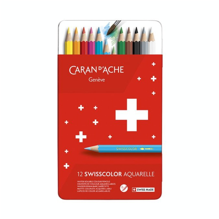 Boîte de 12 crayons de couleurs aquarellables Swisscolor - Caran d'Ache - Rougier et Plé