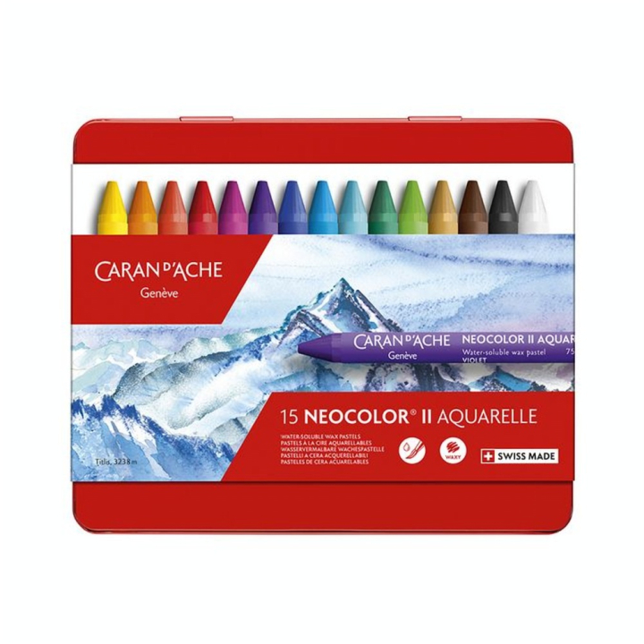 Boîte métal de 15 craies à la cire aquarellables NEOCOLOR II - Caran d'Ache - Rougier et Plé