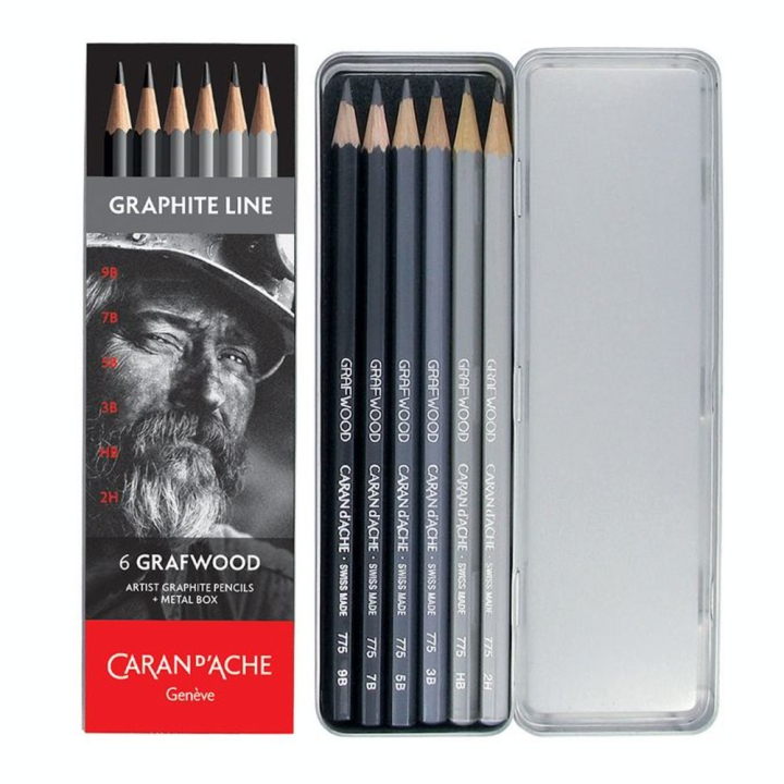 Boîte métal de 6 crayons graphite GRAFWOOD - DATASHEET - Caran d'Ache - Rougier et Plé