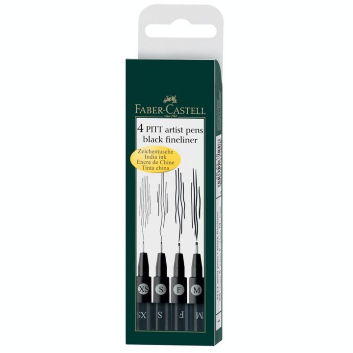 Pochette de 4 feutres PITT noirs - Faber-Castell - Rougier et Plé