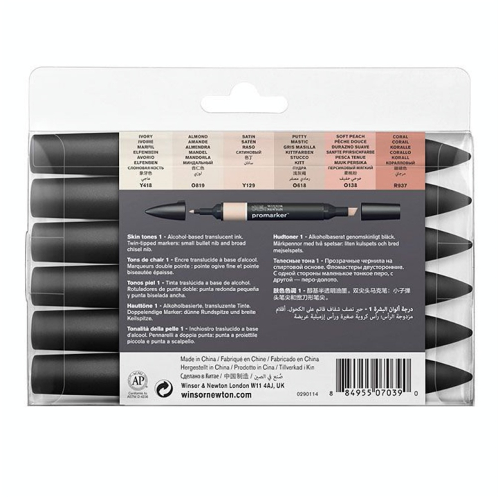 Set de 6 Promarker teintes chairs n°1 - Winsor & Newton - Rougier et Plé