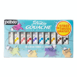 Gouache Studio 20 ml par 10 + 1 pinceau gratuit - Pébéo - Rougier et Plé