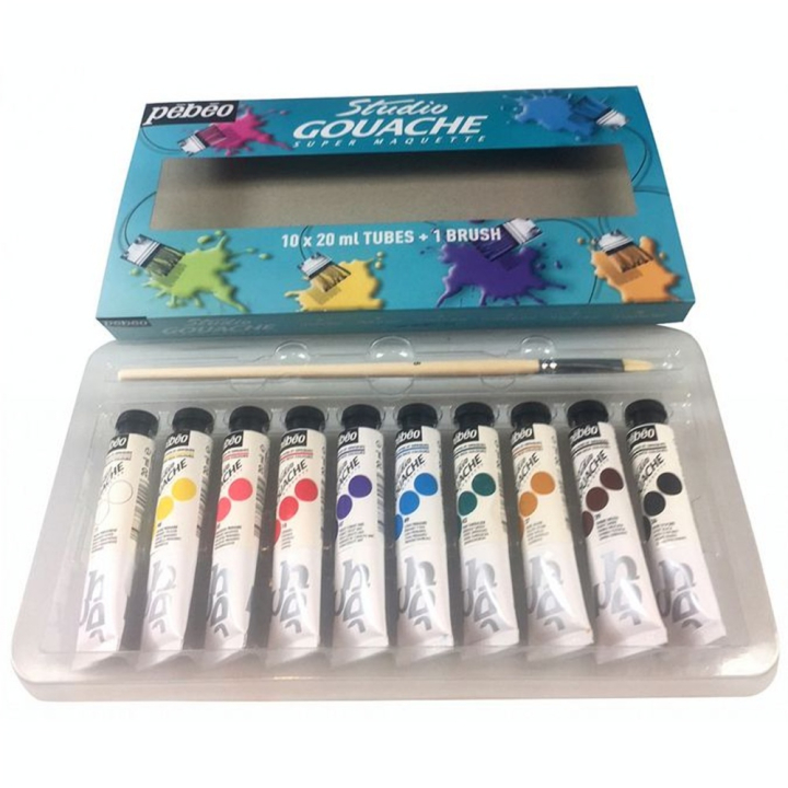 Gouache Studio 20 ml par 10 + 1 pinceau gratuit - Pébéo - Rougier et Plé