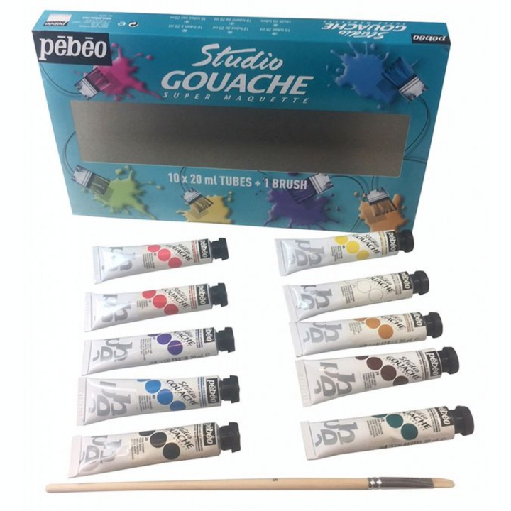 Gouache Studio 20 ml par 10 + 1 pinceau gratuit - Pébéo - Rougier et Plé